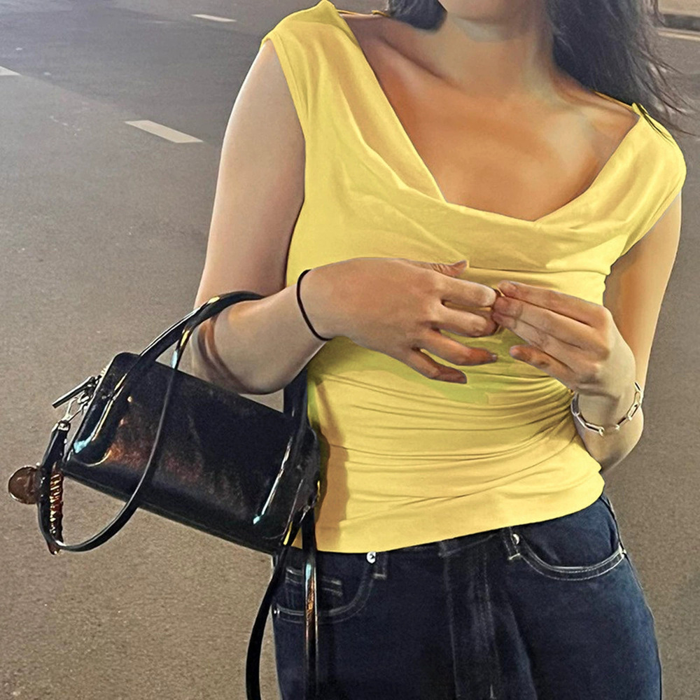H&M Sexy Cowl Neck Short Sleeve Top with Pleated Backless Tie